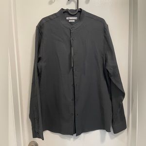 Zara Men Mandarin Collar Shirt in Dark Gray